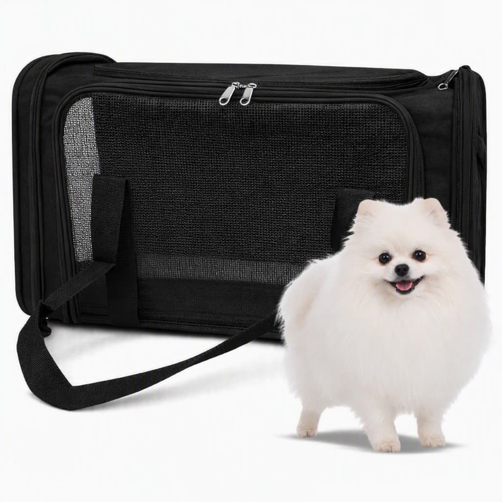 Bolsa Transporte Pet Cinza Preta Cabine Avião Caixa Gato Cachorro Viagem Telada Dobrável Alça