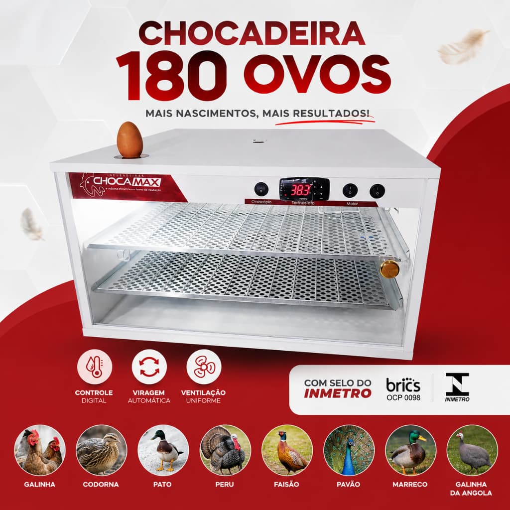 Incubadeira Automática 160 A 180 Ovos Digital ChocaMax