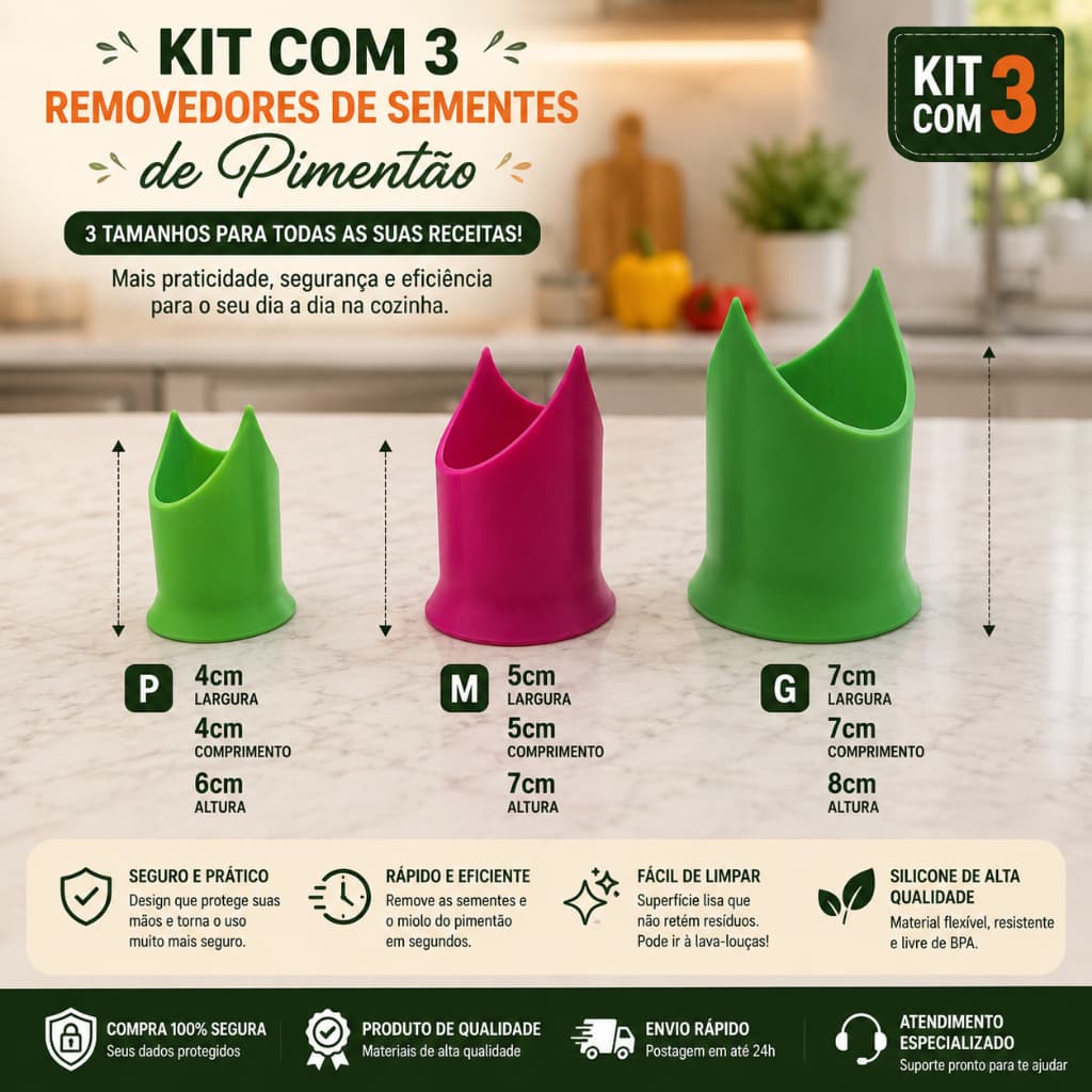 Kit 3 Removedores de Sementes de Pimentão P M G Pimenta