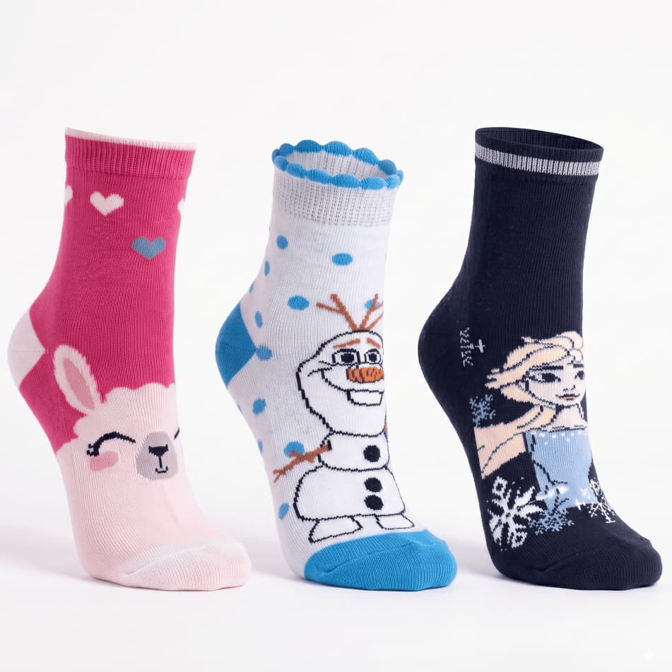 KIT 3 Meia Infantil lhama fofíssima Cano BAIXO Algodão Kawaii Geek Personageboneco de neve Olaf Rainha Elsa