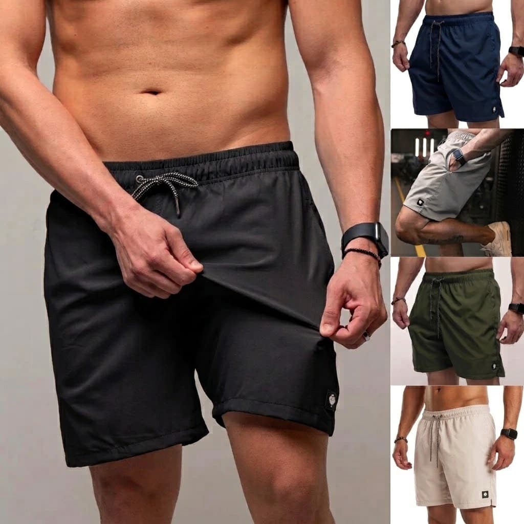 Bermuda Short Masculino Microfibra Tactel Elastano Academia Corrida Praia Proteção UV Premium