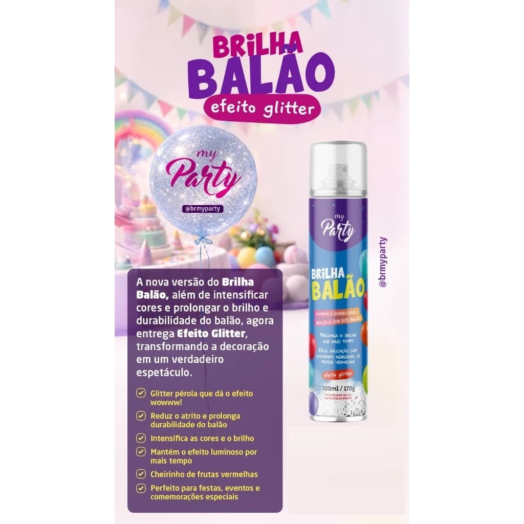 SILICONE SPRAY BRILHA BALÃO COM GLITER - 300 MY PARTY