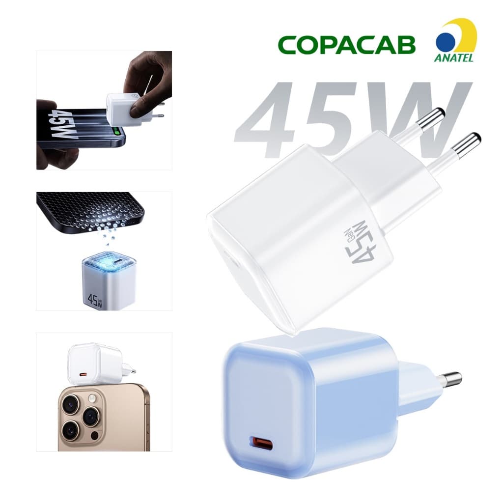 PD 45W PPS GaN Carregador Rápido USB Tipo C PD3.0 QC3.0 Carregamento Para iPhone8-17 Samsung S26 Huawei