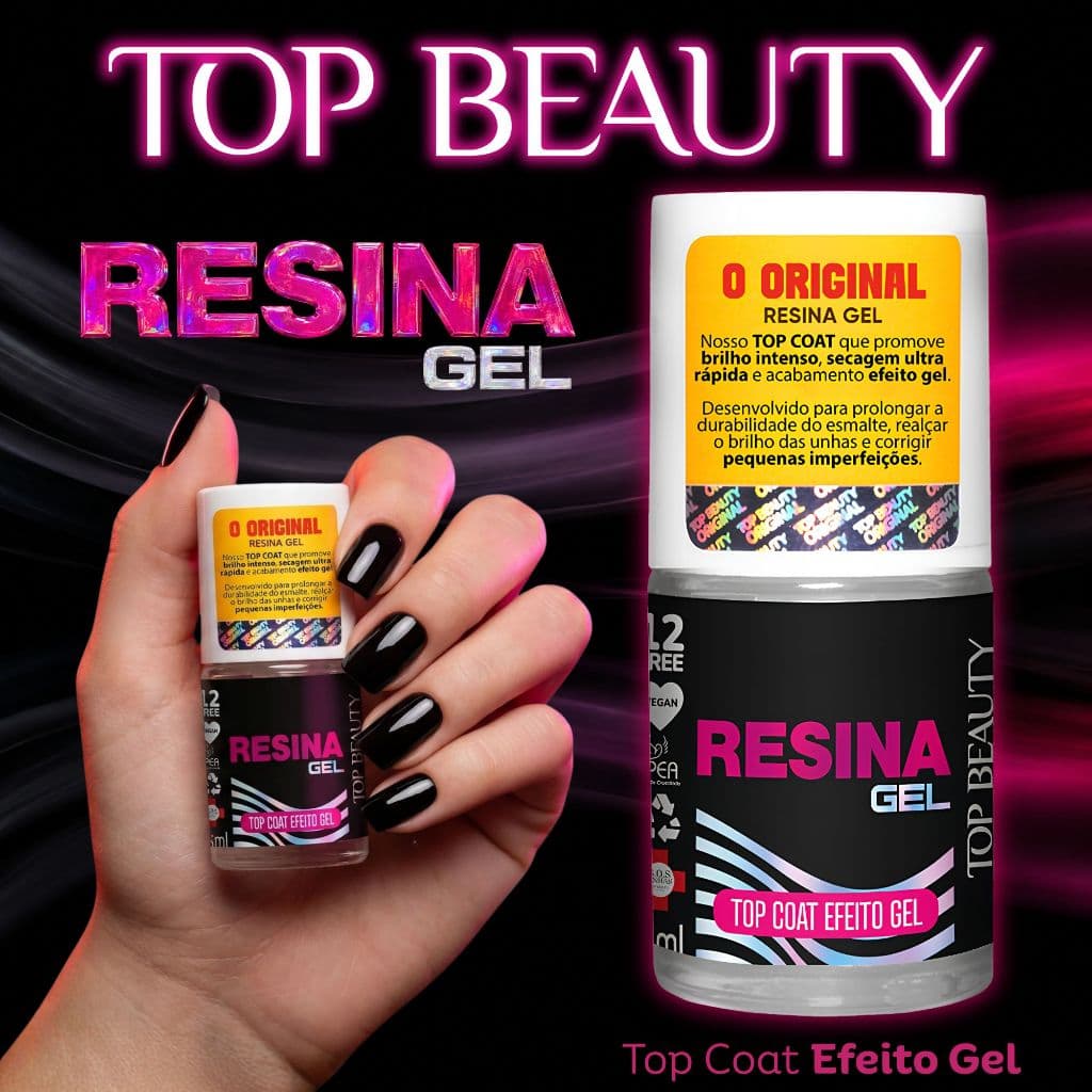 Top Coat Resina Gel Extra Brilho Top Beauty Top Coat Efeito Gel Esmalte Atacado SOS Unhas