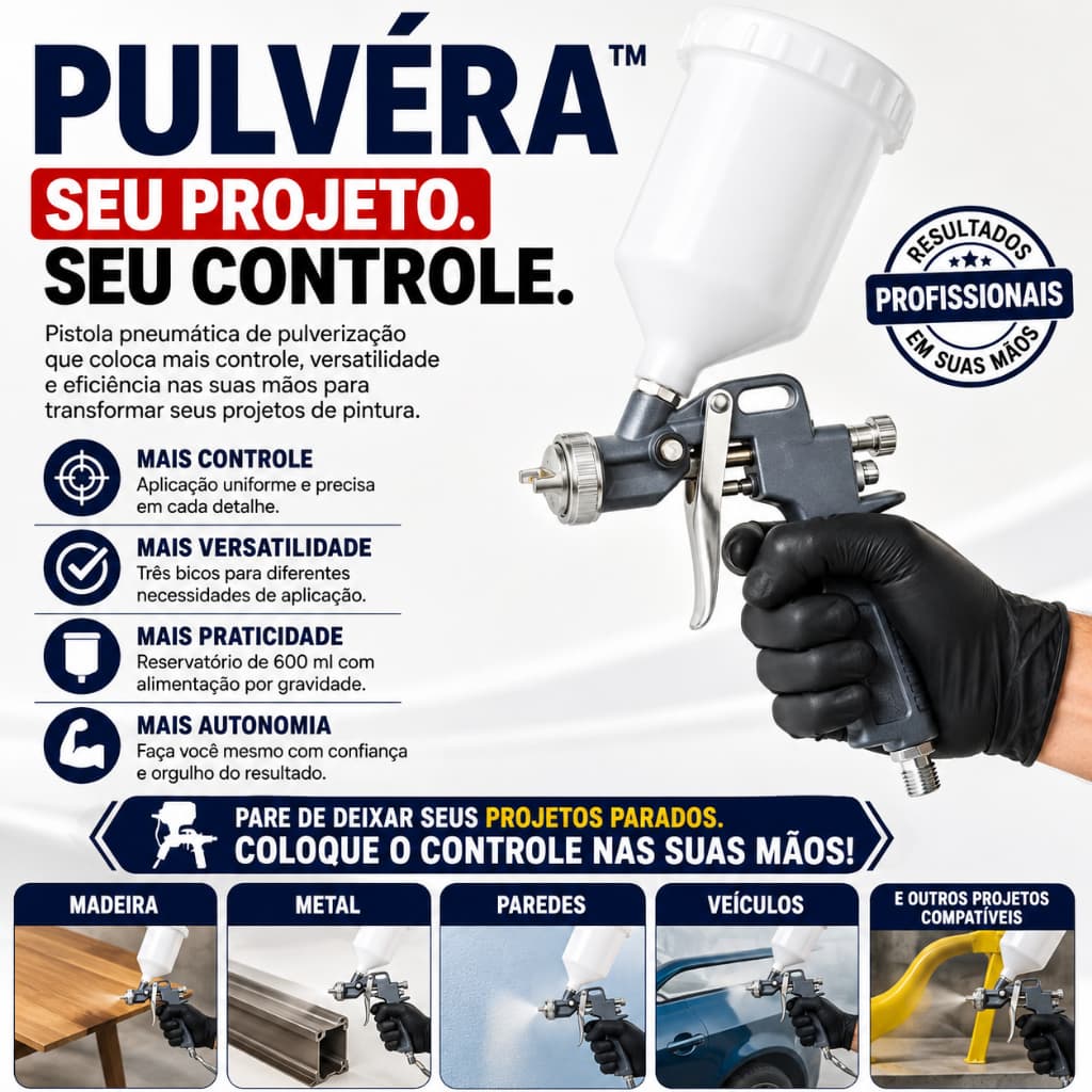 Pistola Pintura Alta Pressão Reservatório 600ml Pintura Rápida Uniforme Acabamento Pro