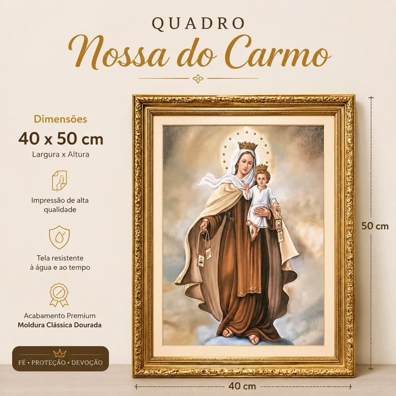Quadro Nossa Senhora do Carmo – Quadro Resinado – 40x50 – Moldura Dourada