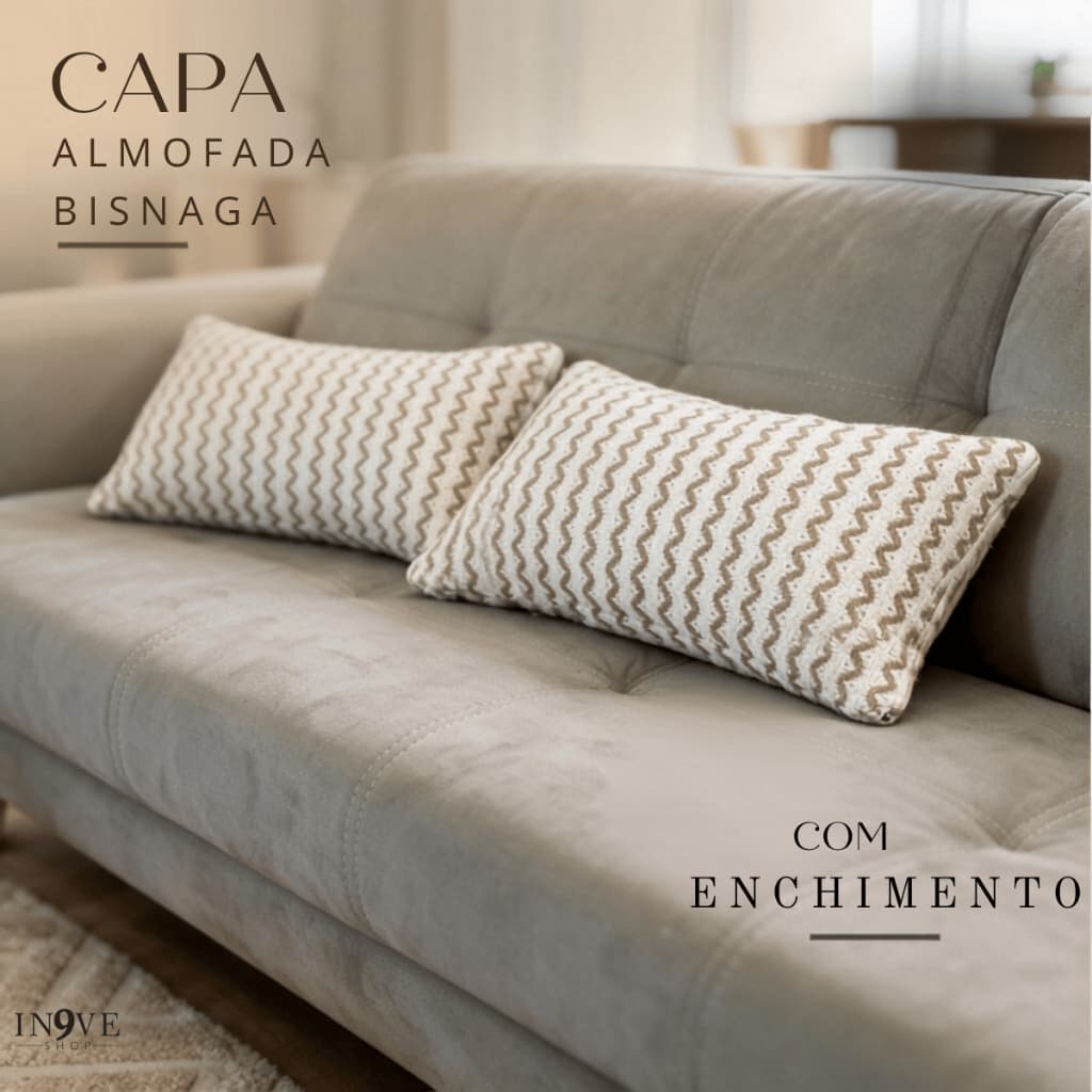 Kit 2 Capas Almofada Bisnaga 26x44cm com Enchimento Silicone Decorativa Confortável Sofá Sala Quarto