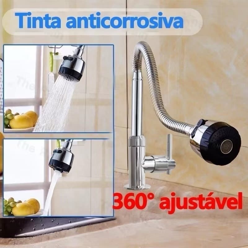 Inox Prata Torneira com chuveiro com rotação de 360° Cozinha Luxo Parede