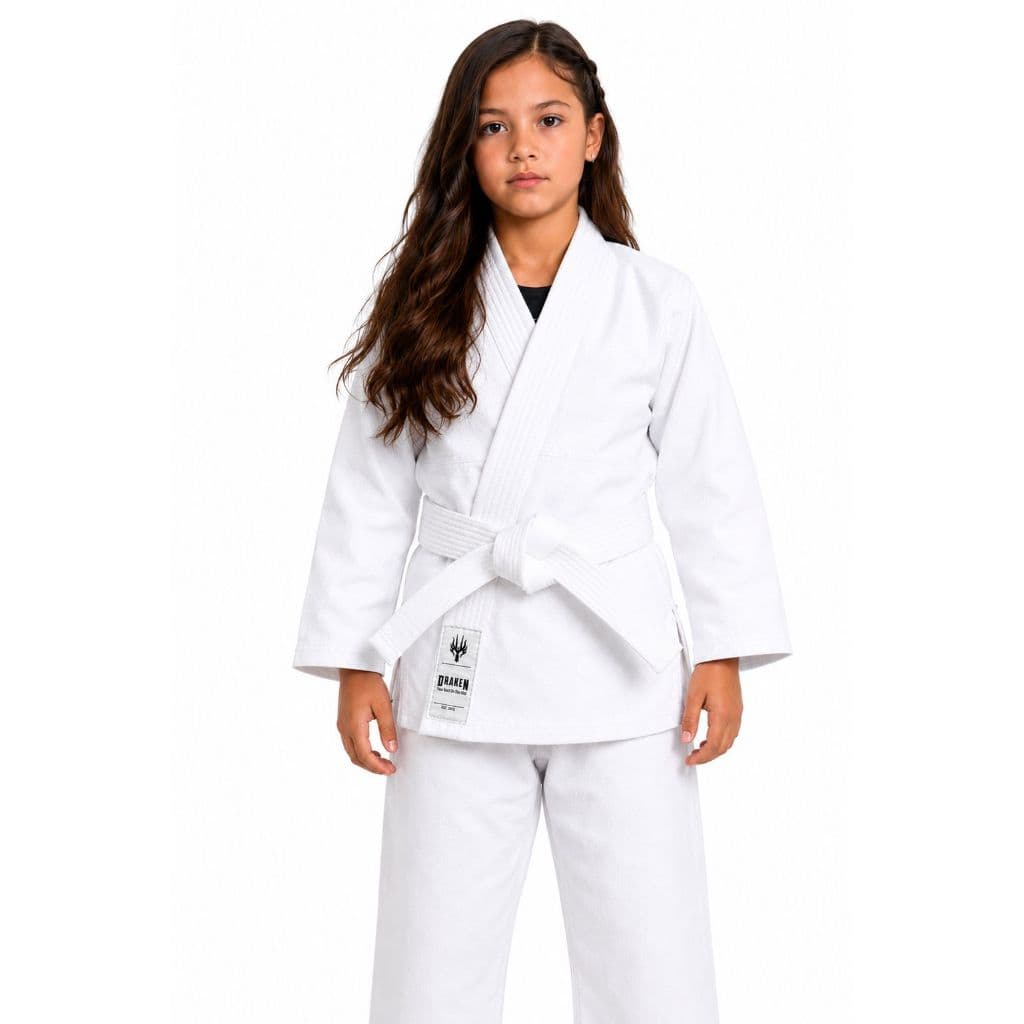Kimono Infantil Jiu - Jitsu Trançado Draken Branco + faixa Branca simples
