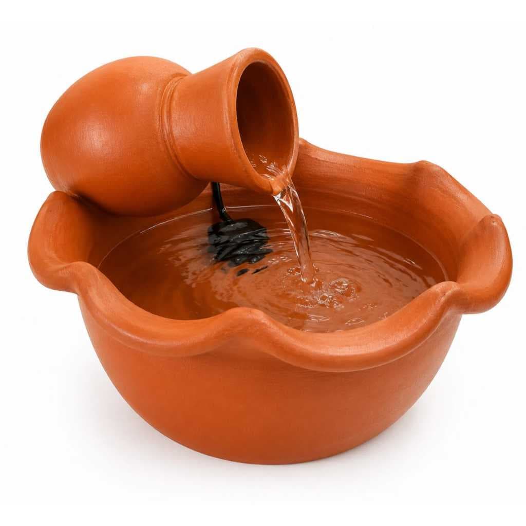 Fonte de Água Decorativa Santa Ceia Bebedouro Fonte de Mesa Barro Cerâmica Cascata Completo Bomba
