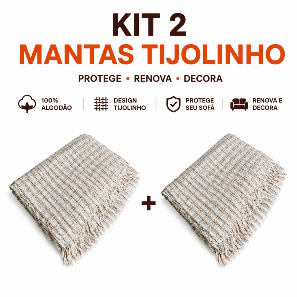 Kit 2 Mantas Tijolinho 2.40 x 1.80 Protetora para Sofá Cama Decorativa