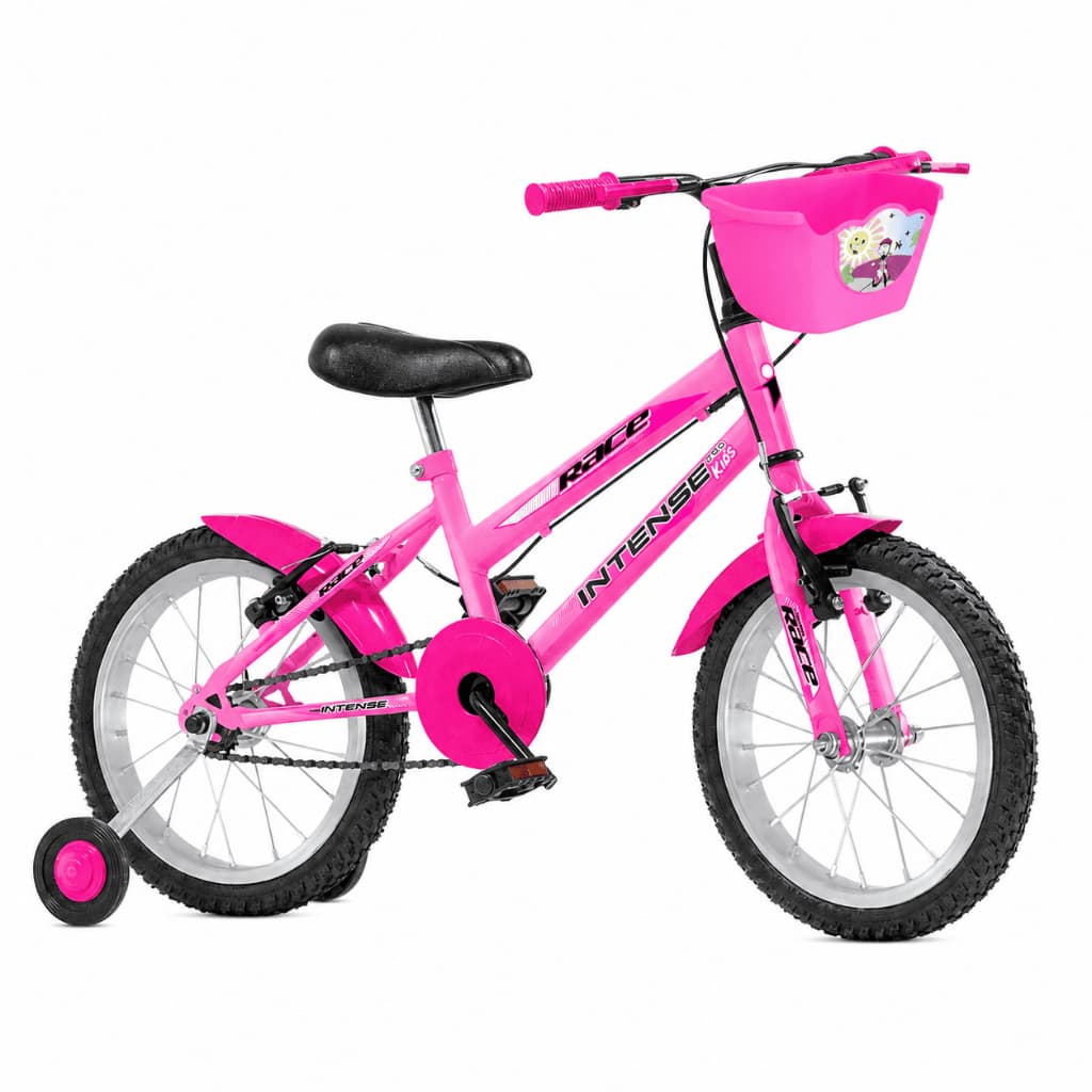 Bicicleta infantil Aro 16 V-brake Meninas com rodinha Colorida quadro Aço Carbono Intense Kids Cor Pink