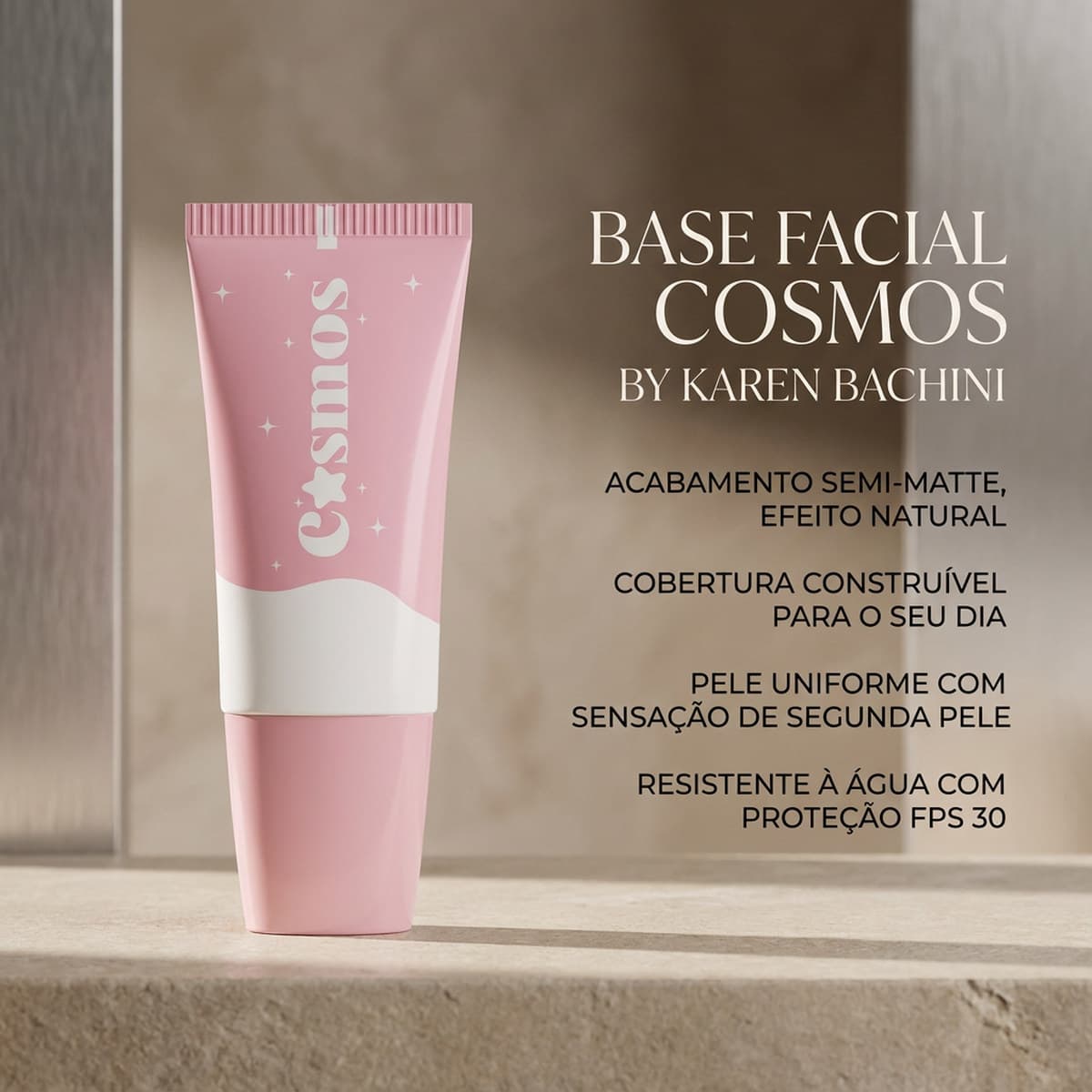 Base Facial Cosmos By Karen Bachini Cor C00N Maquiagem Alta Cobertura Toque Aveludado