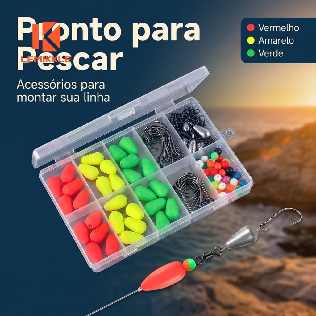 LEMIKKLE - 145 Pçs Acessórios de Pesca, Boias de Espuma, Anzóis Bico de Águia, Chumbadas, Contas, Giradores