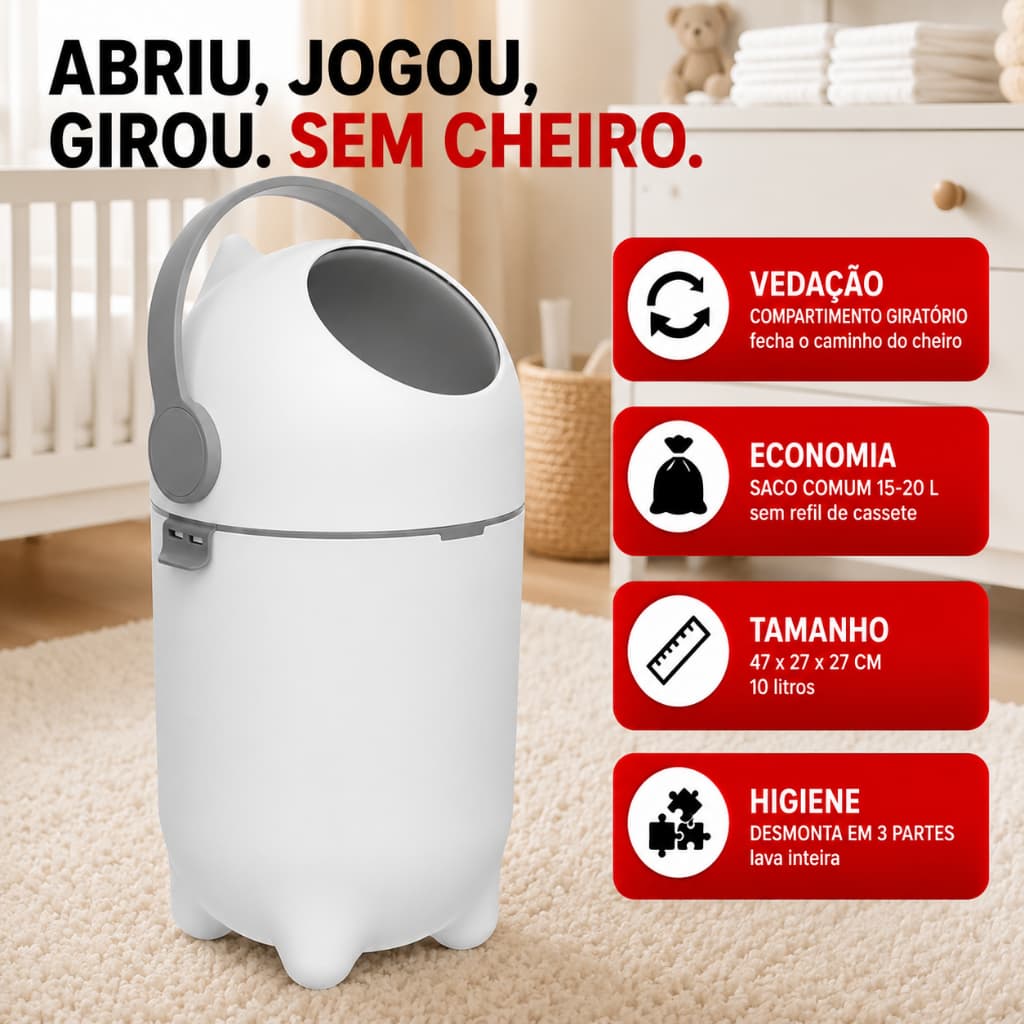 Lixeira Mágica Antiodor 10L Lixo Fraldas Bebê Robozinho Cápsula 3 em 1 Vedação Quarto Banheiro