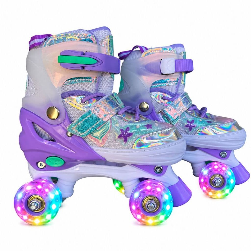 Patins Lançamento Quad Estrela Do Mar Holográfico Com LED + Bolsa