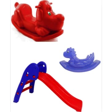 Kit 3 Brinquedos Infantil – Escorregador Baby + Gangorra Cachorrinho + Gangorra Dino