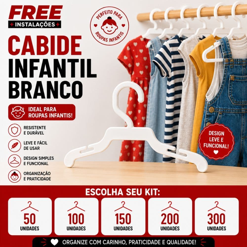 Cabide Infantil Bebê De Plástico Branco Para Roupas Closet Loja Enxoval Escolha Seu Kit
