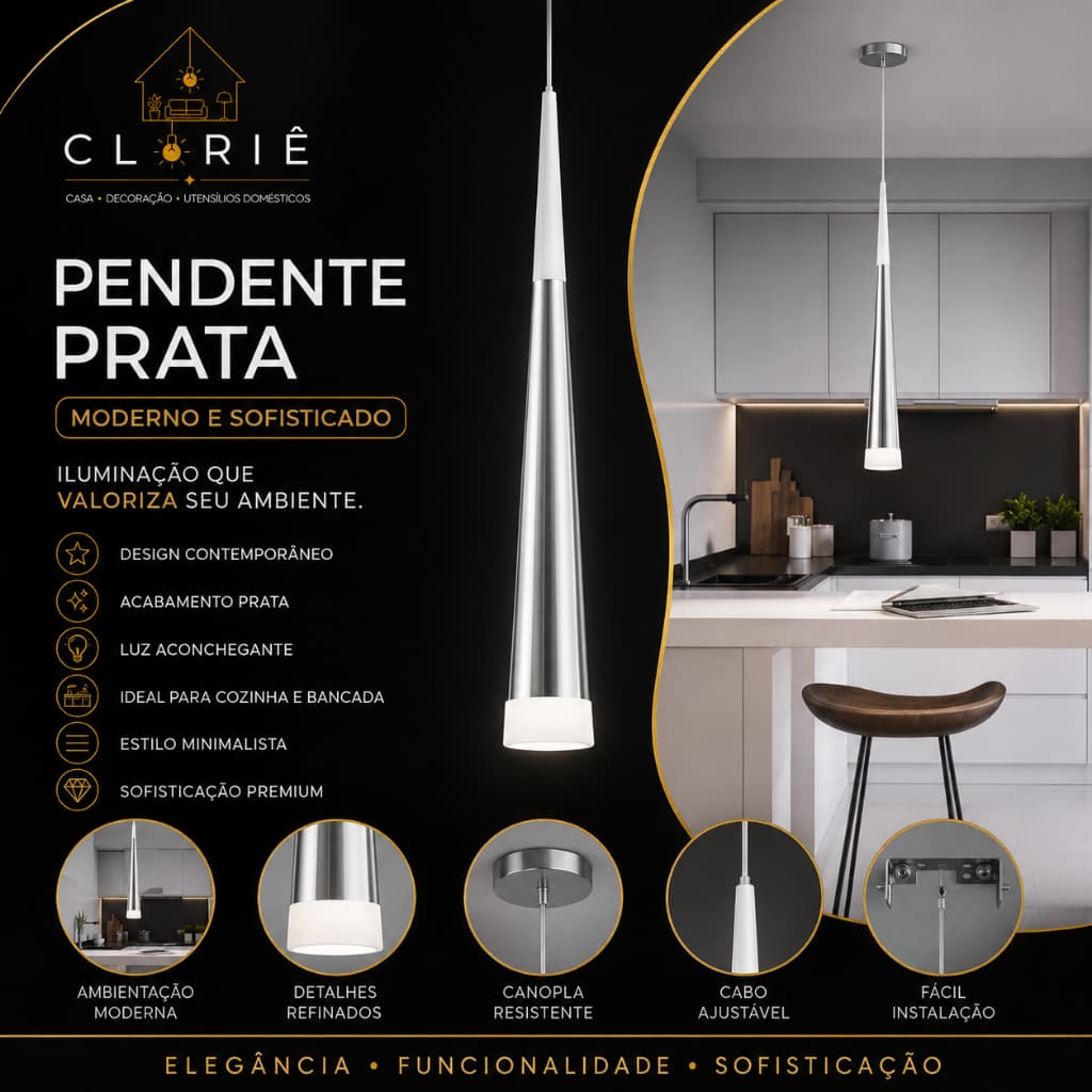 Pendente Cone Led 3200K Sala de Jantar Cabeira De Cama