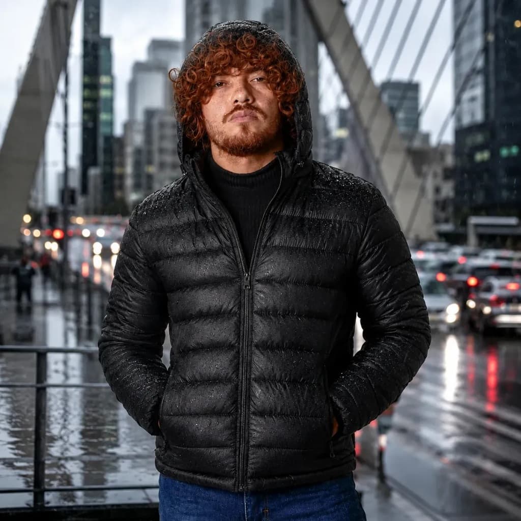 Jaqueta Puffer Bobojaco Masculina Corta Vento Capuz Removível Impermeável Casaco de Inverno Frio