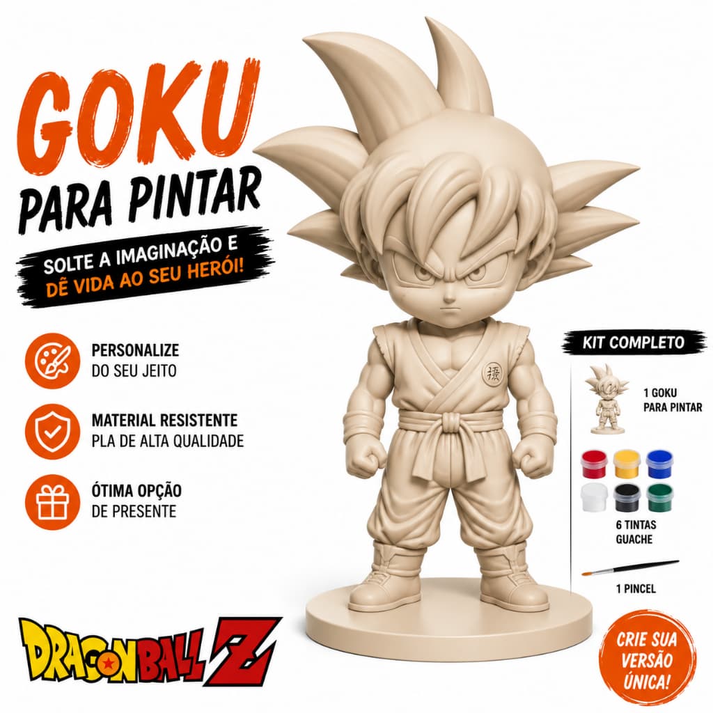 BONECOS DRAGON BALL Z PARA PINTAR + TINTAS E PINCEL / GOKU, VEGETA E MESTRE ROSHI