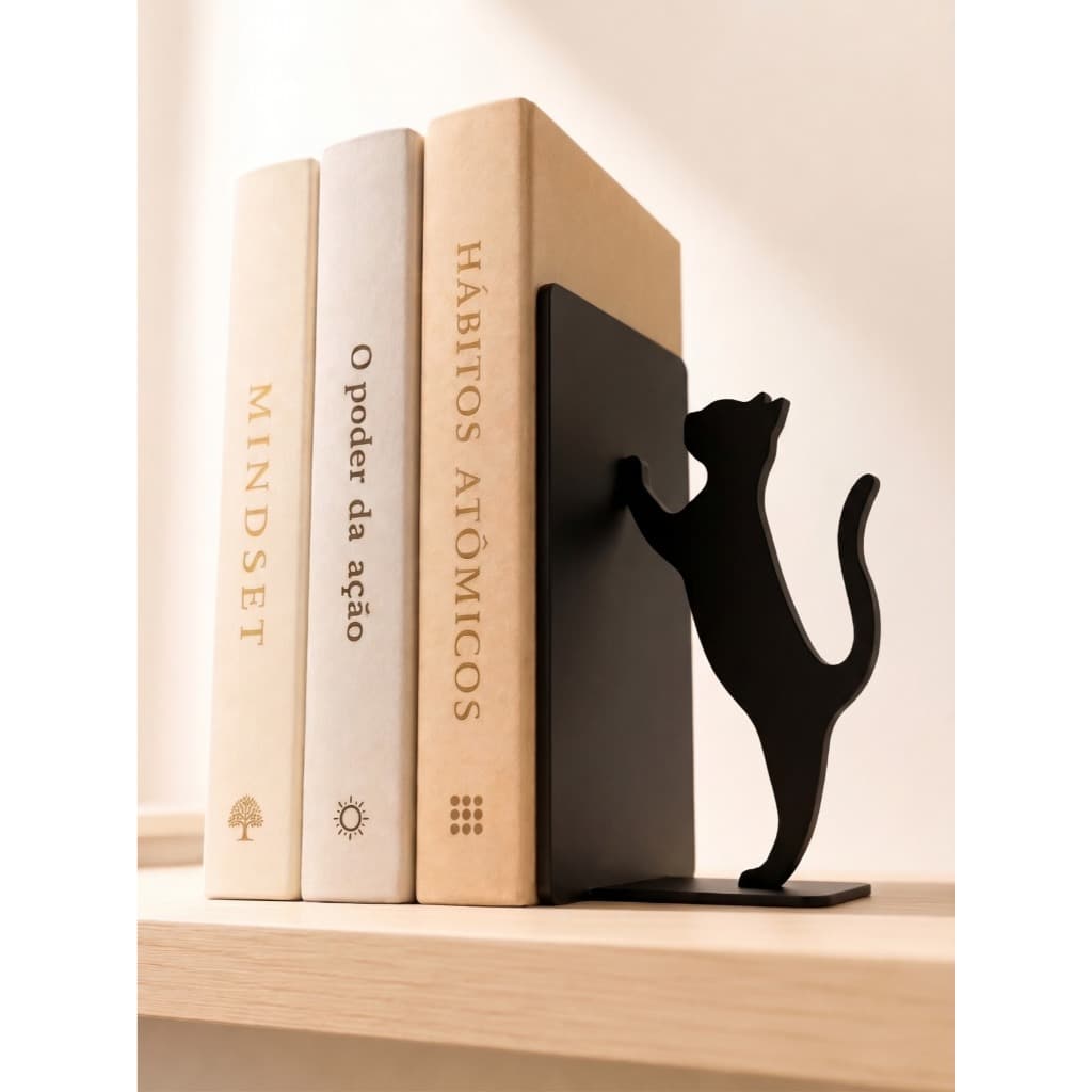 Aparador de Livros Gato Suporte Porta Livros Bibliocanto Decorativo Organizador para Estante e Prateleira