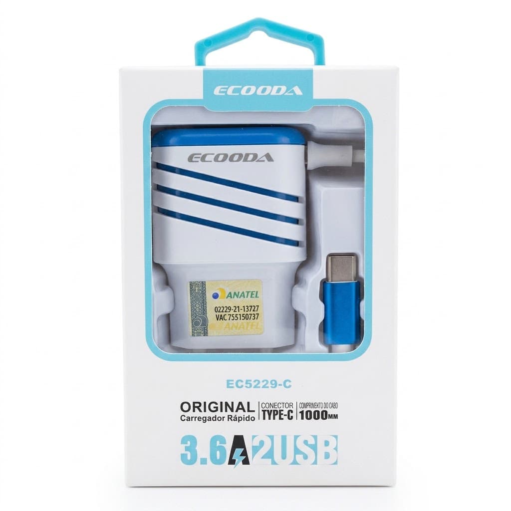 Carregador Ecooda Ec5229-c Com Cabo Tipo C Rápido
