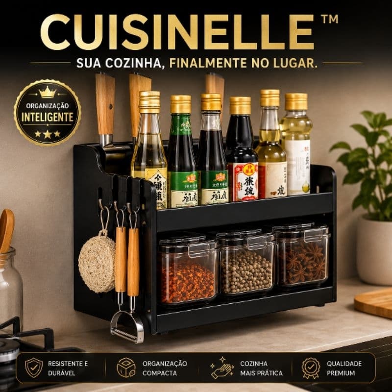 Organizador de Temperos de Parede Cuisinelle com 3 Potes e Suporte para Utensílios