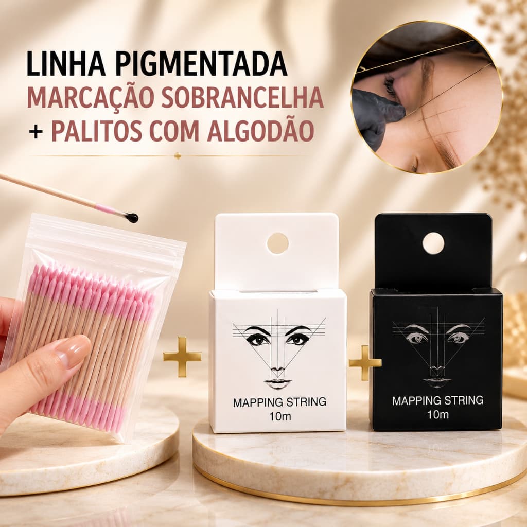 Kit Linha Pigmentada Marcação de Sobrancelhas + Palito c/ Algodão Limpeza Alinhamento Design Henna no Brasil