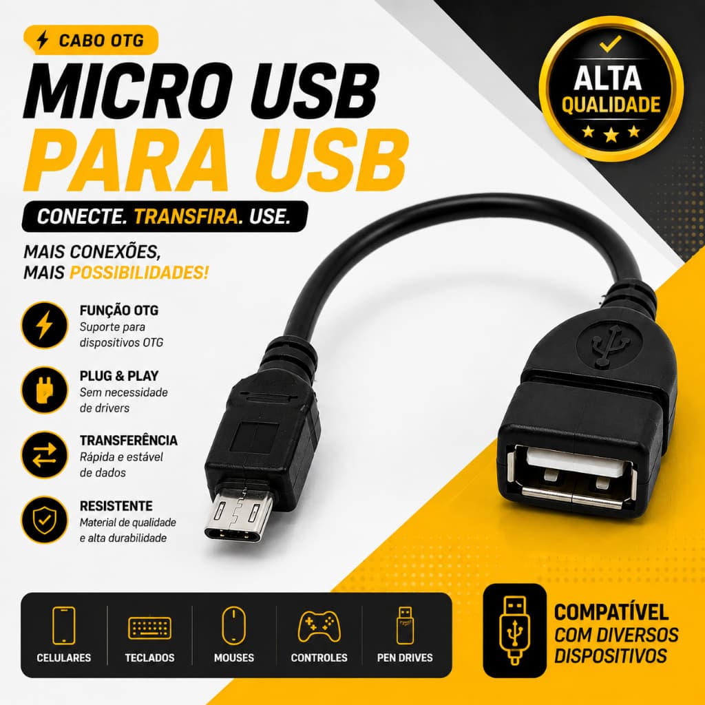 Adaptador OTG Micro USB V8 Para Pendrive Teclado Mouse Controle Celular Lelong LE-0152