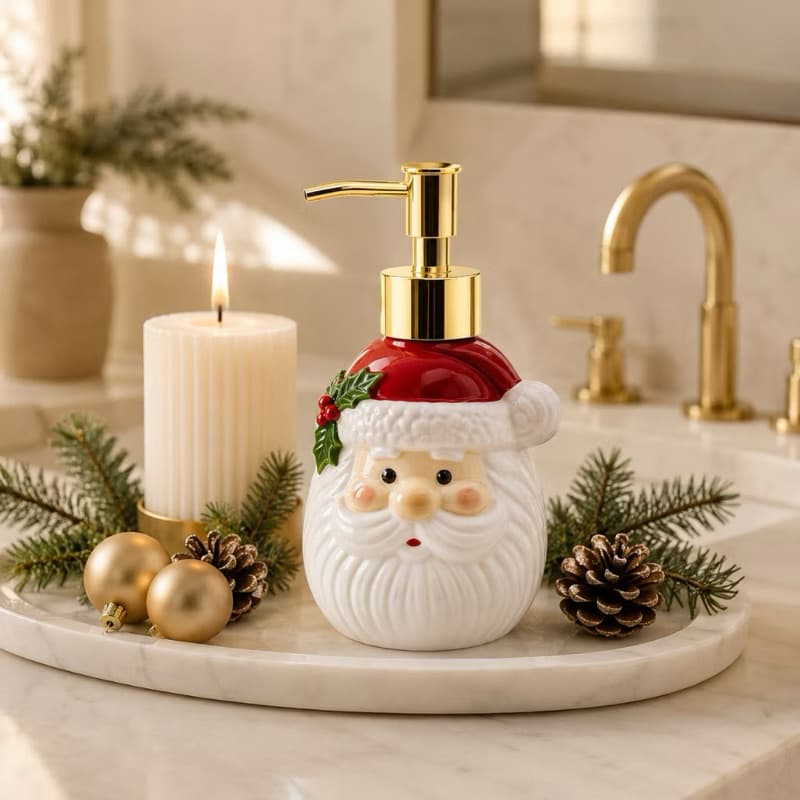 Porta Sabonete Dispenser Sabonete Líquido Natalino 250ml Cerâmica Luxo Decorativo Banheiro Lavabo