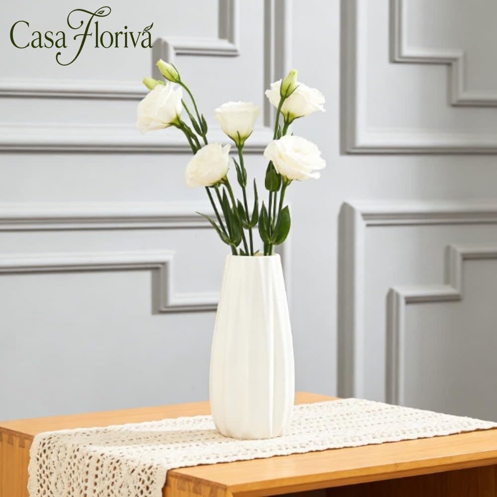 Vaso Decorativo de Plástico Branco 18cm, Vaso Texturizado Minimalista para Plantas, Casa, Sala e Decoração