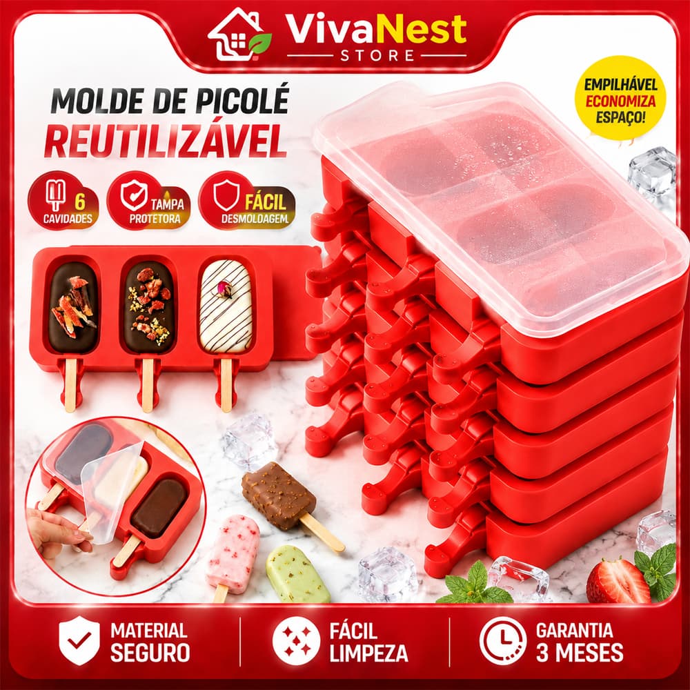 Kit 4/5 Moldes de Picolé Magnum Silicone 3 Cavidades, Forma para Sorvete Reutilizável com Tampa e Palitos