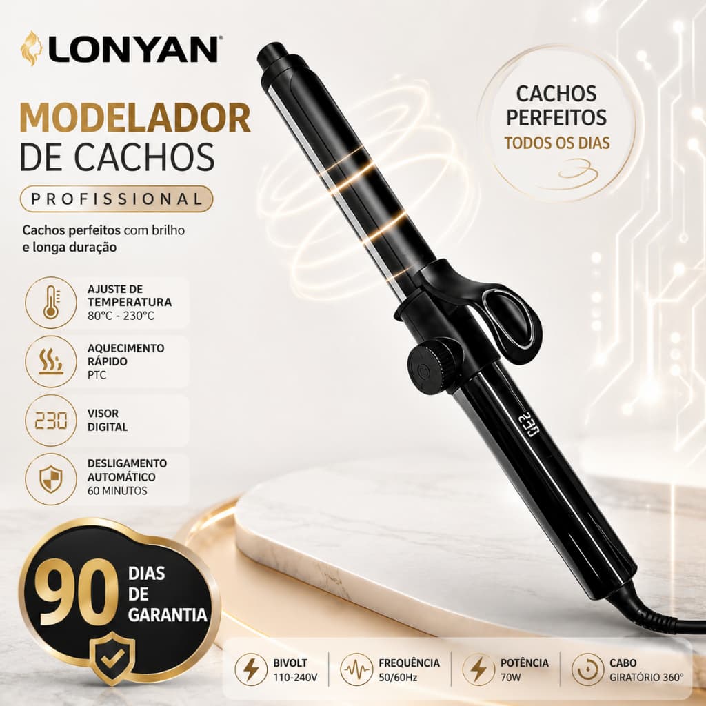 Modelador de Cachos Profissional 25mm Babyliss LONYAN Bivolt 127V 220V Ferro de Cacho íons Cerâmica para Ondas Soltas