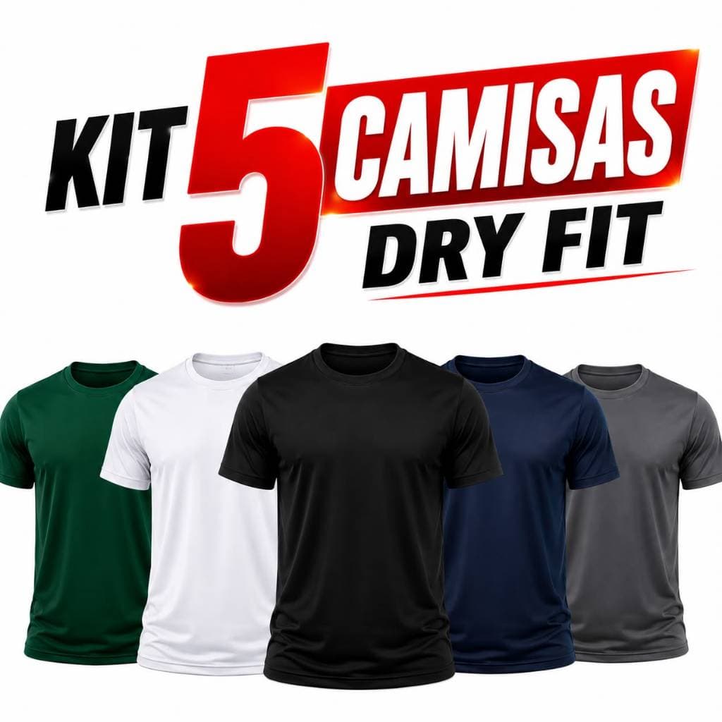 Kit 5 Camisas Dry Fit Masculina Academia Treino Fitness Futebol Corrida Cores Variadas