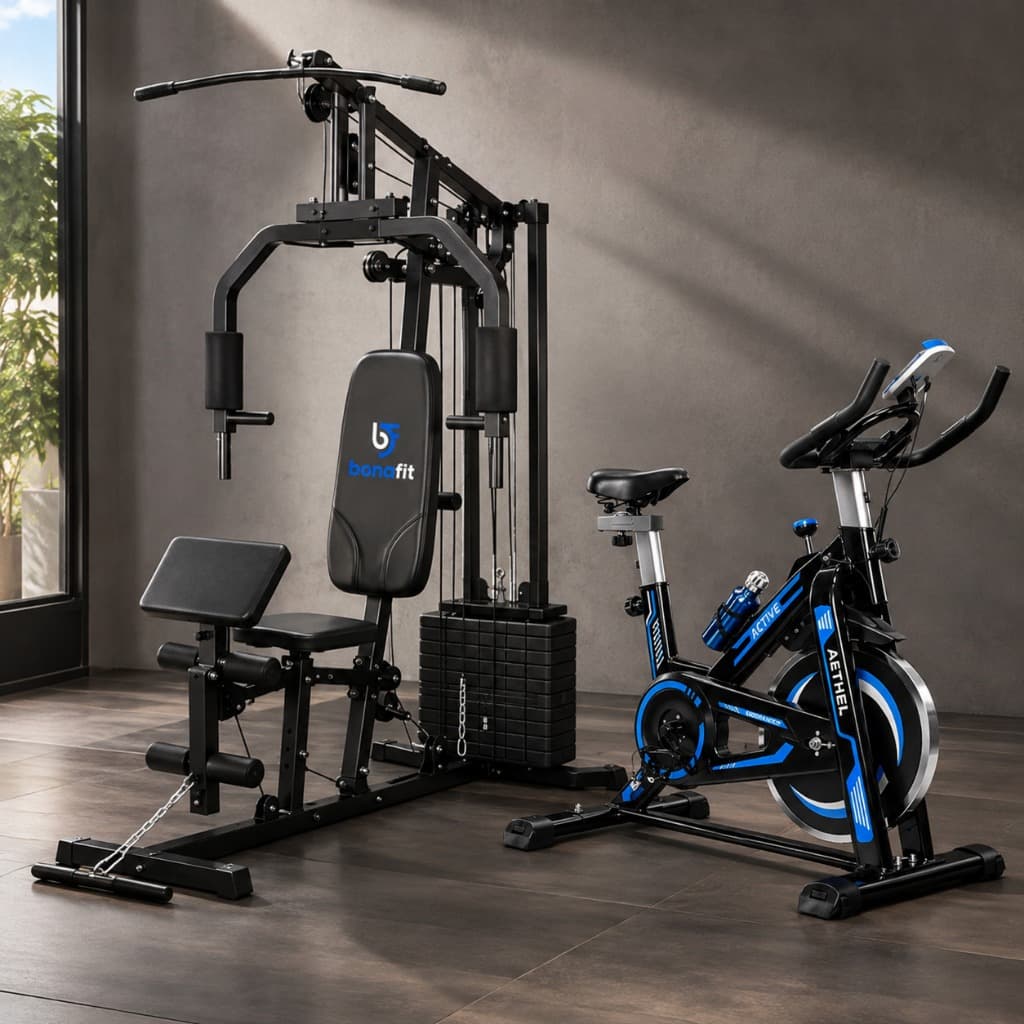 Kit Estação de Musculação 72kg + Bicicleta Spinning Academia em Casa