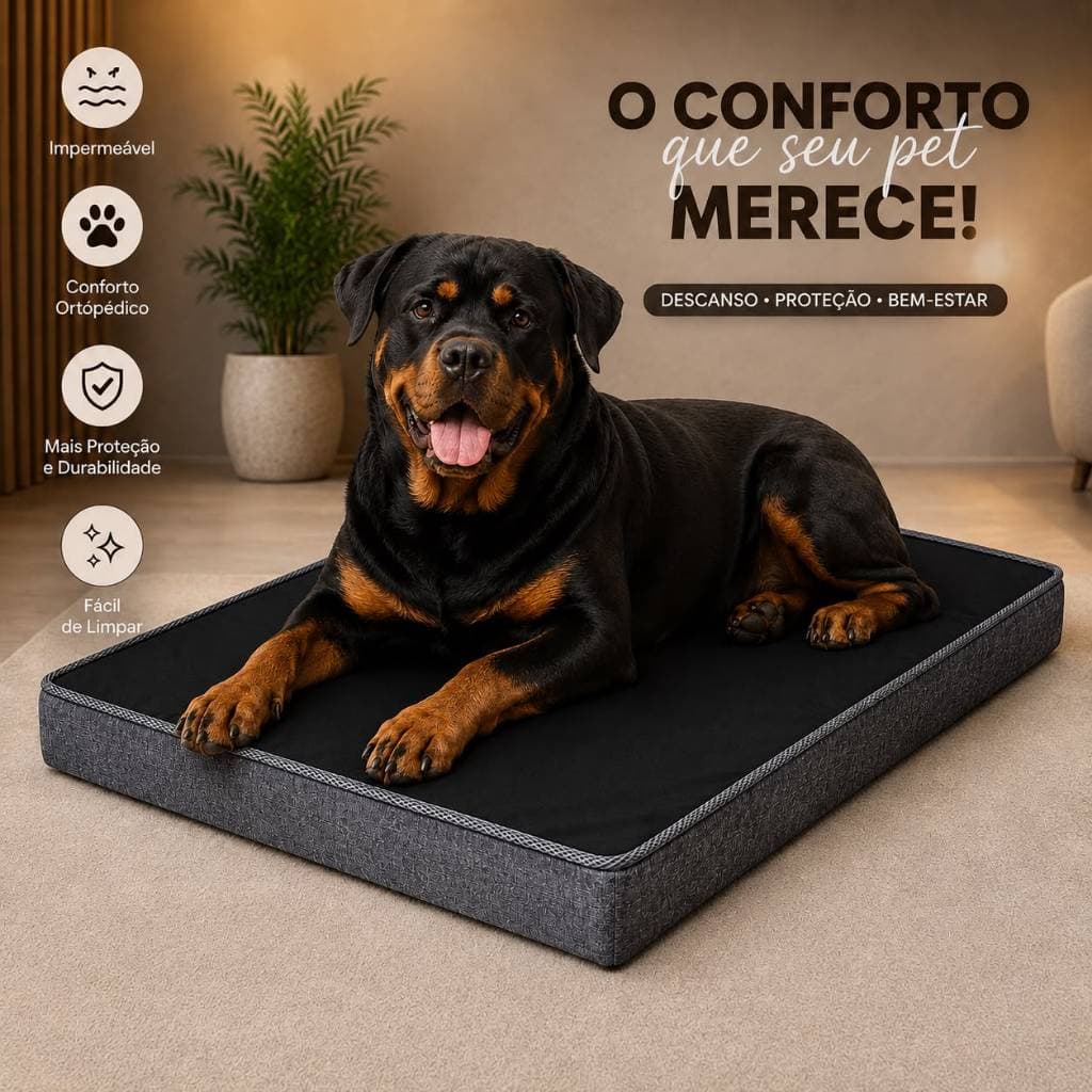 Colchão Cama Pet Ortopédico Impermeável Para Cão Gato Confortável cinza/preto tam. G
