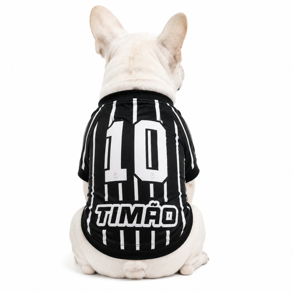 Camisa Pet Futebol Preta listra branca do Timão para Cães e gatos Uniforme Torcedor