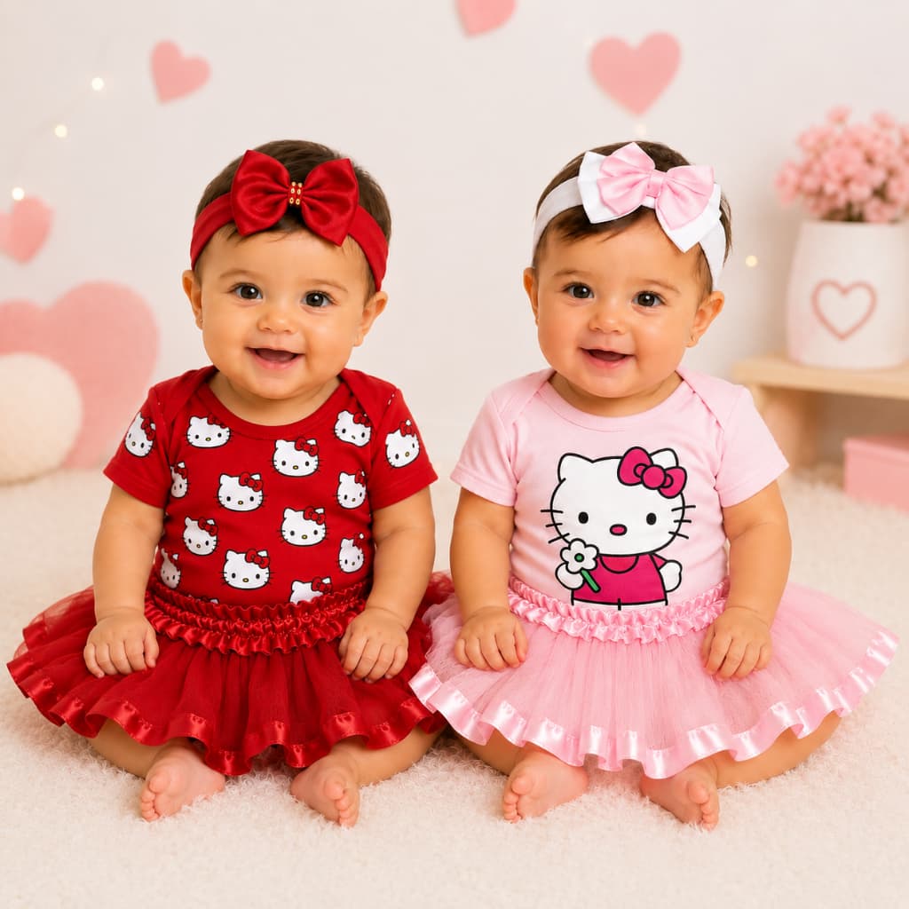 PROMOÇÃO Body Bebê Hello Kitty com Saia e Tiara | Conjunto Infantil Menina | Envio Rápido