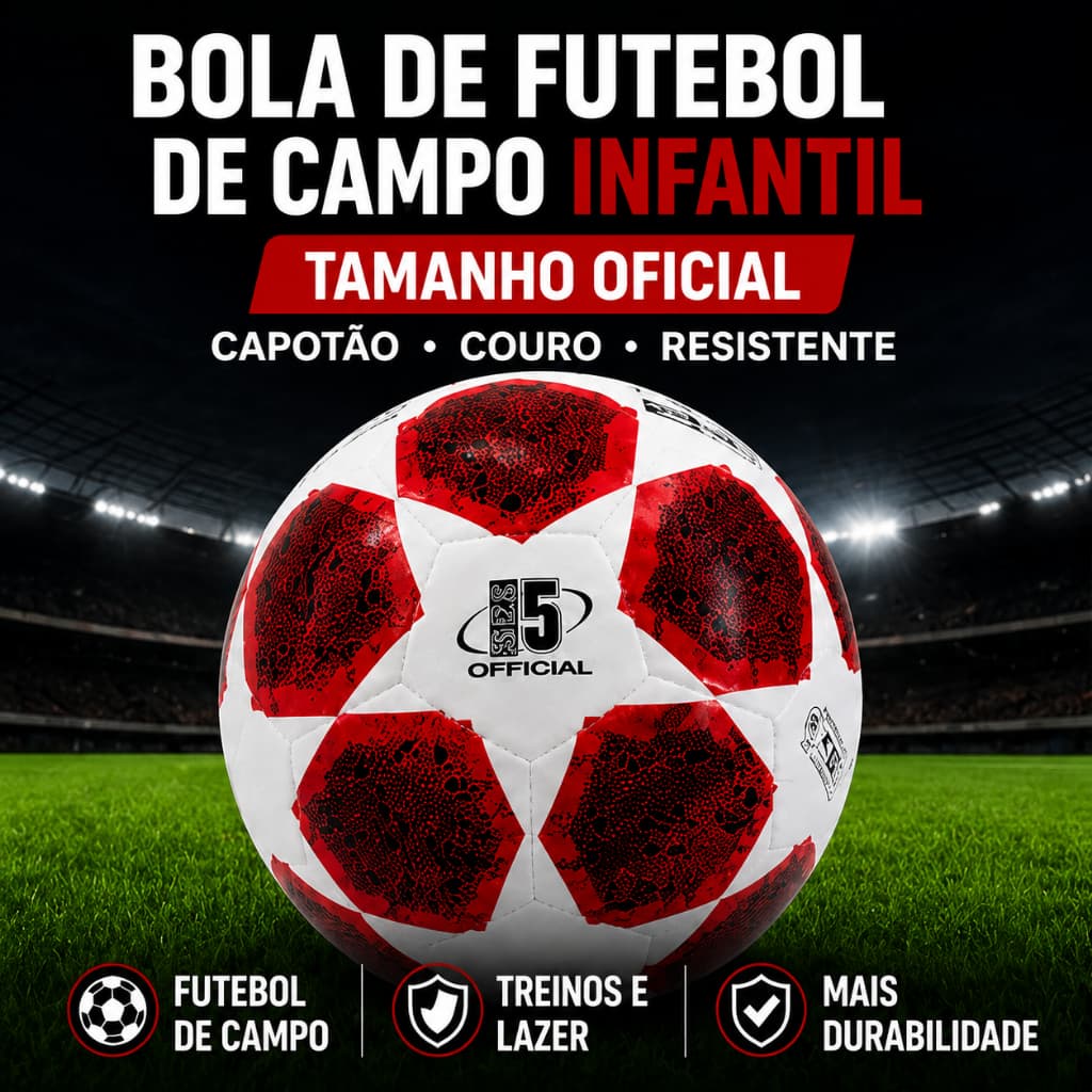 Bola de Futebol Campo Infantil Capotao Couro Tamanho Oficial Society Futsal