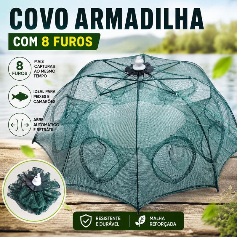 Covo Armadilha Com 8 Furos Peixes Siri Lambari Camarão Iscas