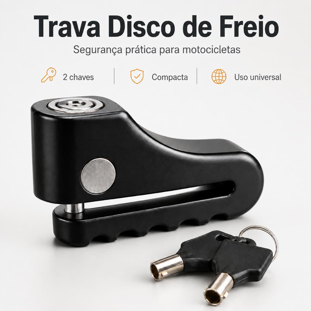 Trava Disco Freio Moto Cadeado Antifurto Universal Aço Segurança Motocicleta Com 2 Chaves