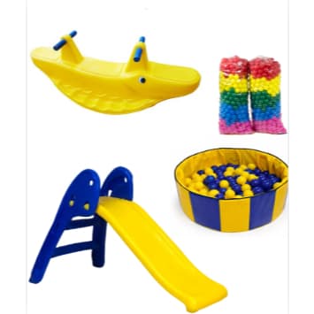 Kit Playground Infantil 🌈🐊 Piscina de Bolinhas + Escorregador Baby + Gangorra Jacaré | 100 ou 200 Bolinhas
