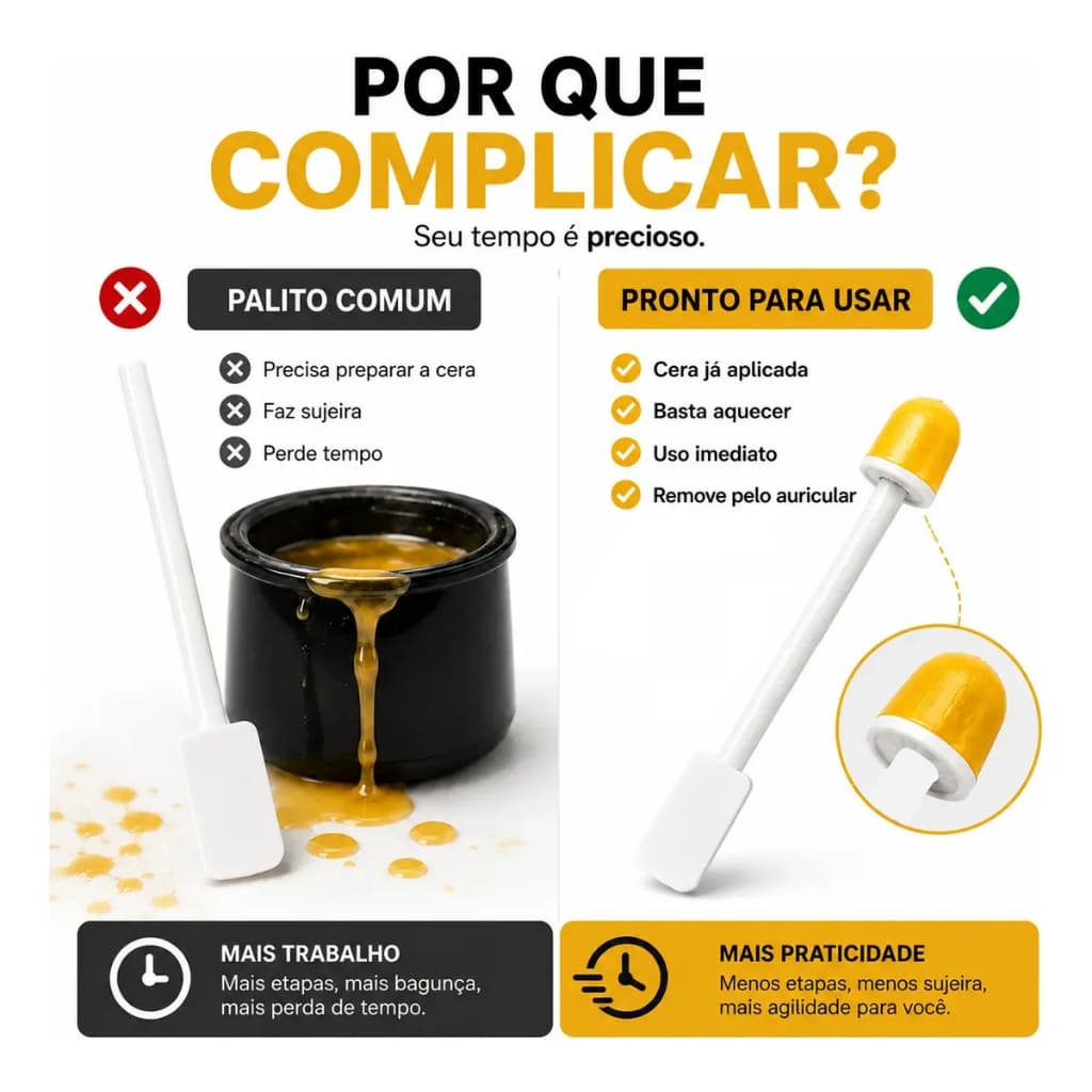 Contonete Removedor de Pelos Palito Com Cera Pronta Para Depilação Nasal e Orelha Contonete com Cera para remover pelos