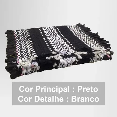 Tapete Artesanal Algodão Trançado 40x60cm Bicolor Preto e Branco