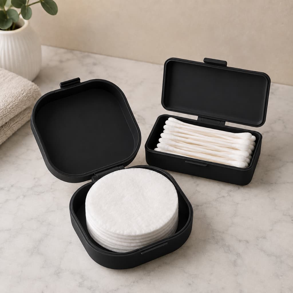 Kit Estojo Porta Cotonete e Algodão Compacto com Tampa para Bolsa e Viagem Kit Higiene Viagem