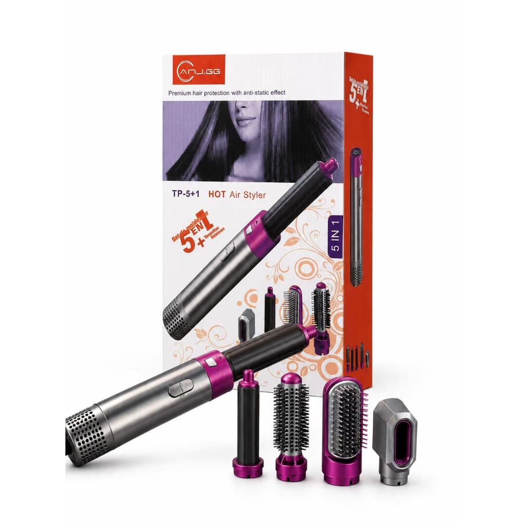 Escova Secadora Modeladora 5 em 1, Styler de Ar Quente, Seca, Alisa e Cabelo Cacheado, 4 Acessórios Intercambiáveis, Pro