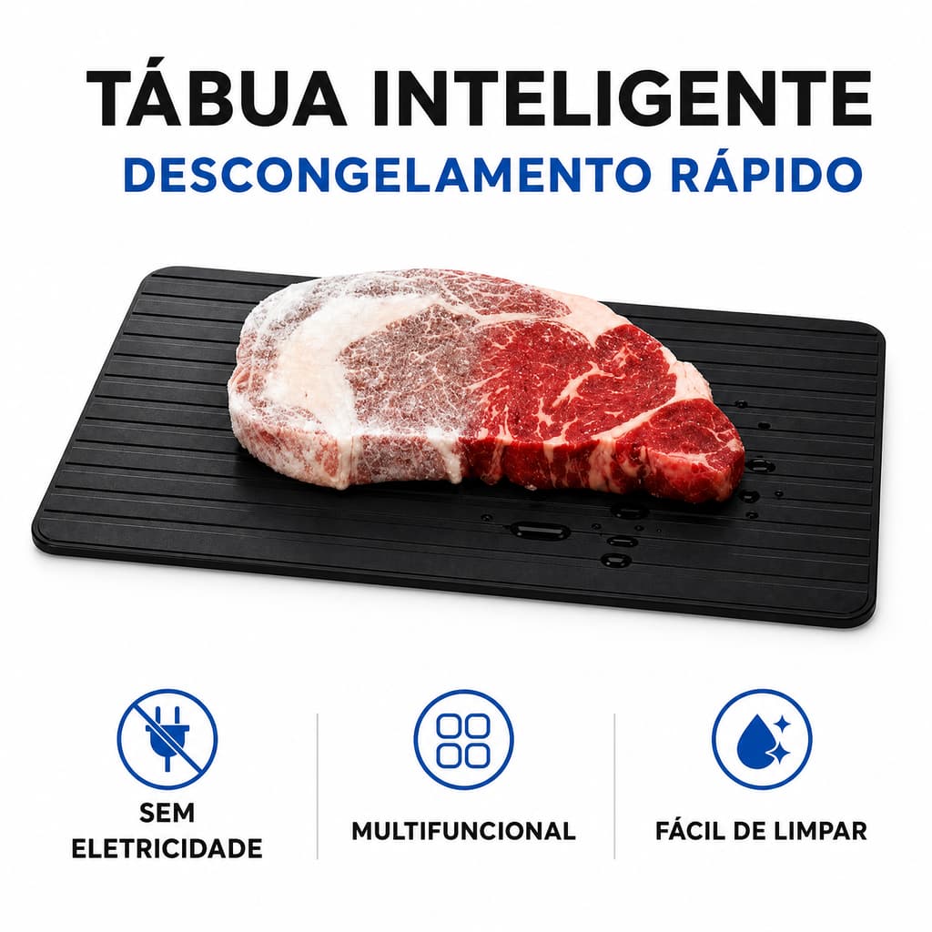 Tábua de Descongelar Carnes e Alimentos Rápido Mágica Térmica 2 em 1 Multifuncional com Calha de Drenagem