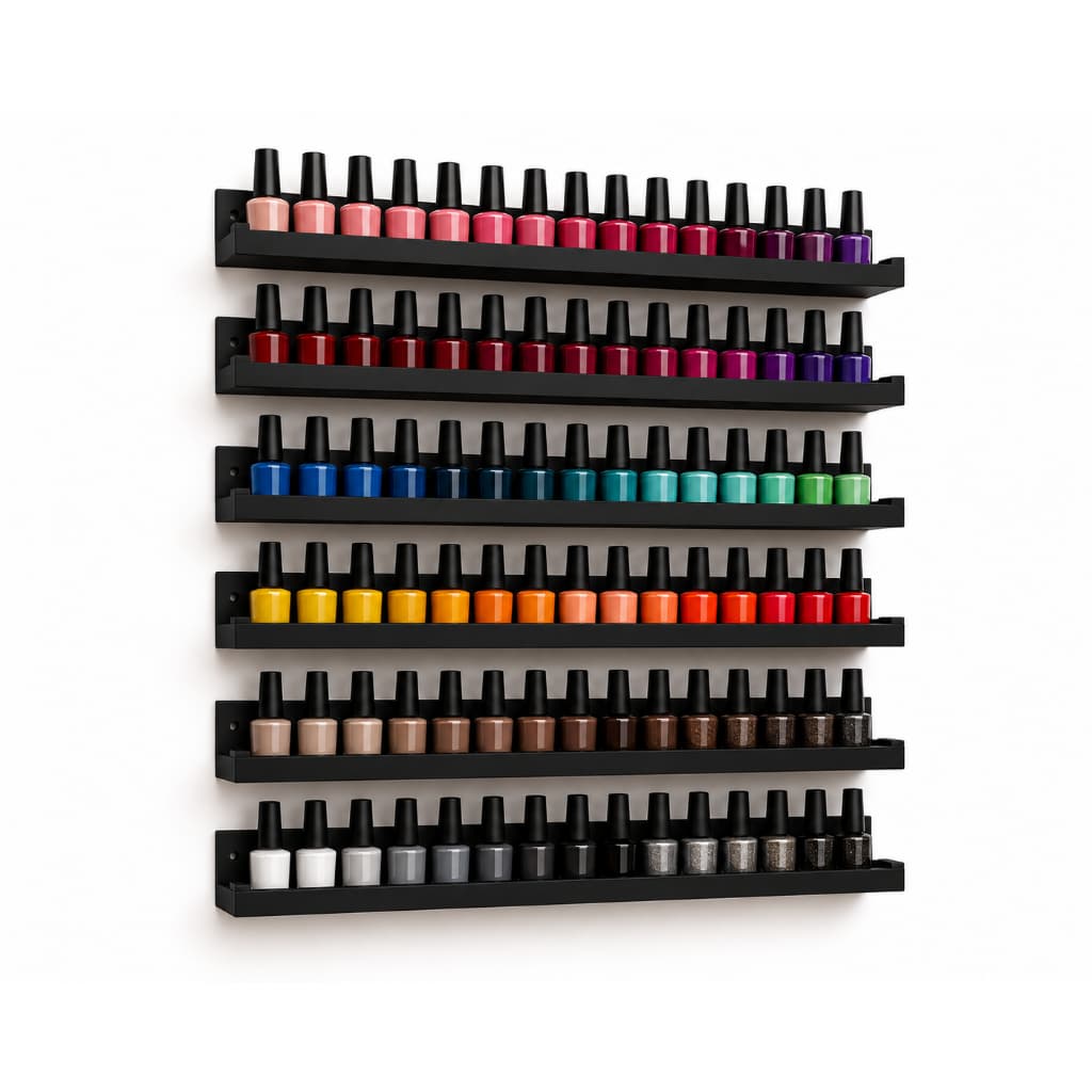 KIT DE 6 PRATELEIRAS ESMALTEIRO - DECORAÇÃO - EM MDF PRETO TX - 100% MDF - COM KIT DE INSTALAÇÃO