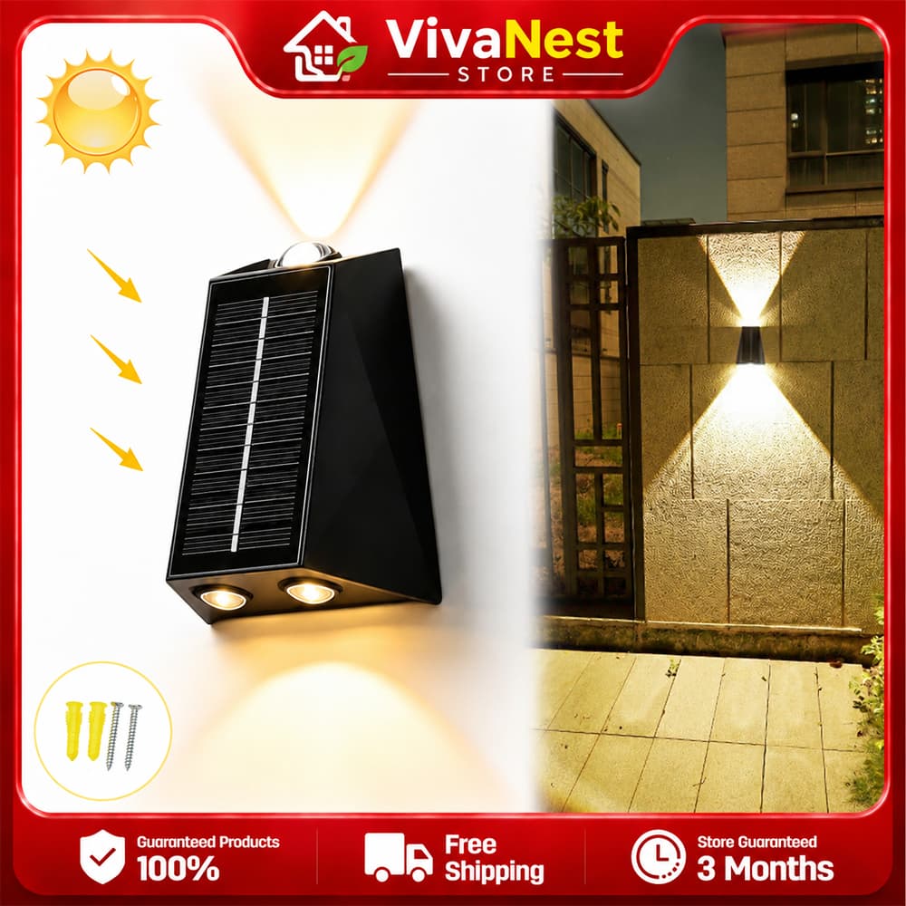 Kit 4 Luminária Solar LED para Jardim, Arandela de Parede com Luz Quente À Prova D'Água, Iluminação Externa Decorativa